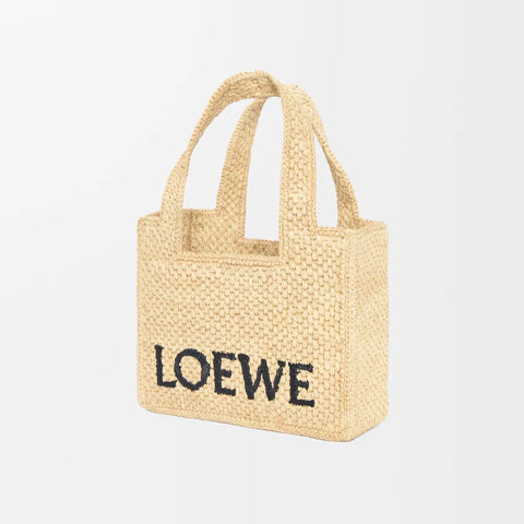 Loewe Mini Loewe Font Tote In Raffia For Women