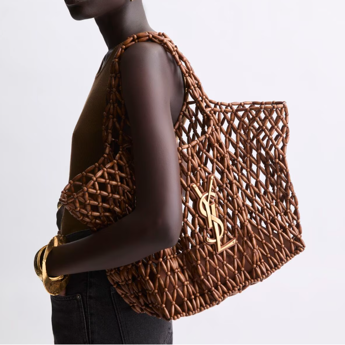 Saint Laurent Icare Medium in Wood Beads Light Wood And Brick 2