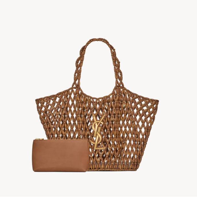 Saint Laurent Icare Medium in Wood Beads Light Wood And Brick