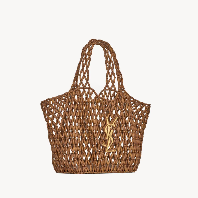 Saint Laurent Icare Medium in Wood Beads Light Wood And Brick 6