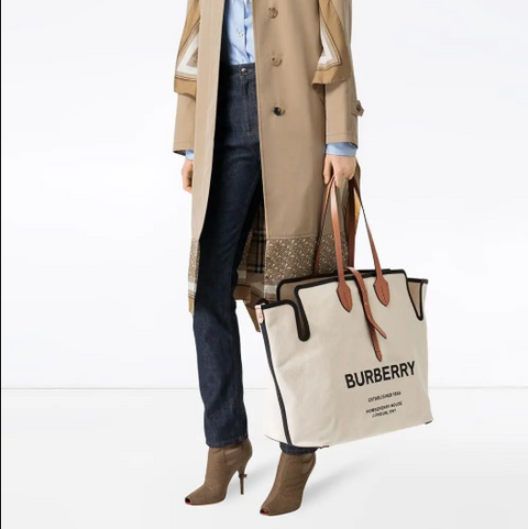 Burberry Neutral Logo Canvas Tote Bag – White