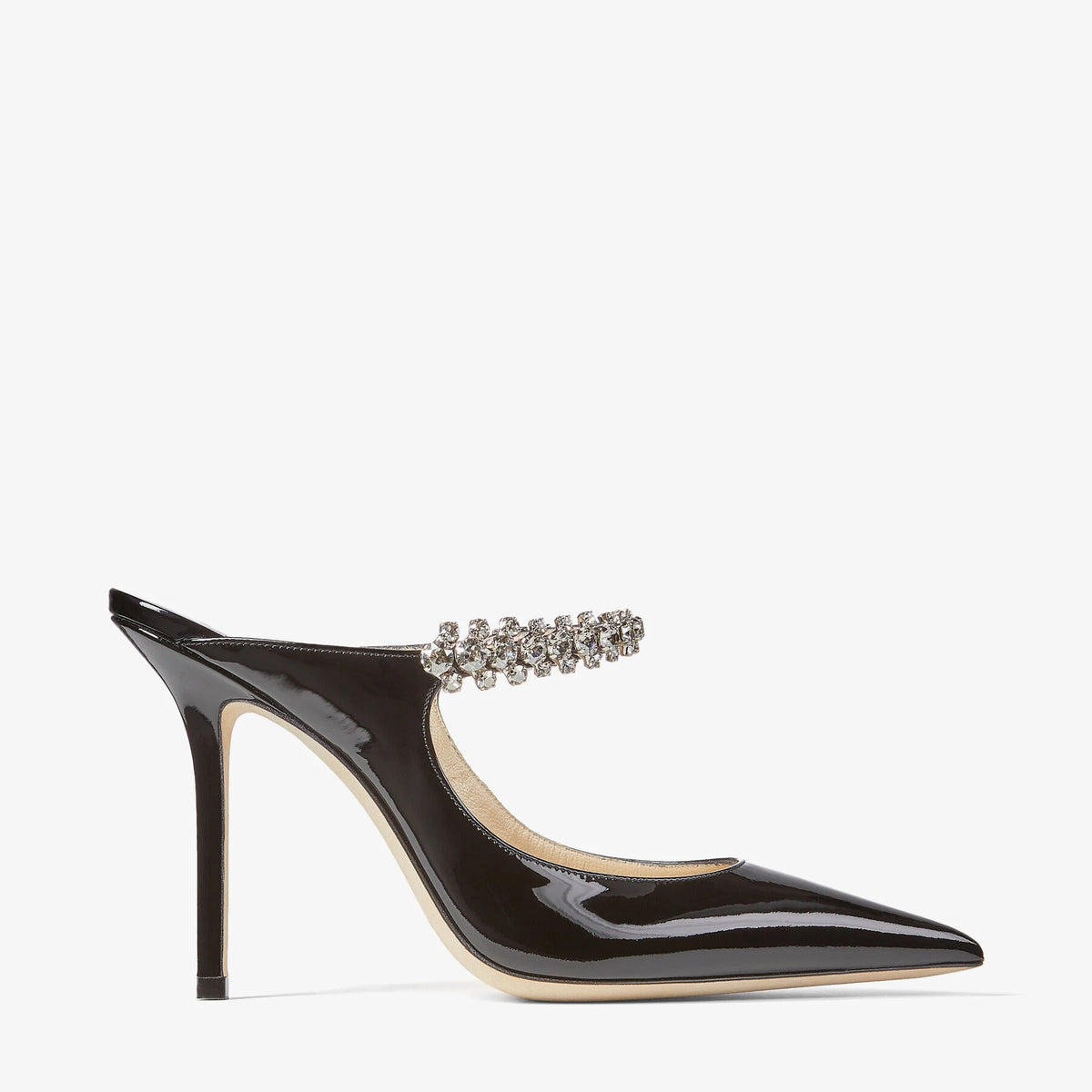 Jimmy Choo Black Patent Leather Mules With Crystal Strap 2