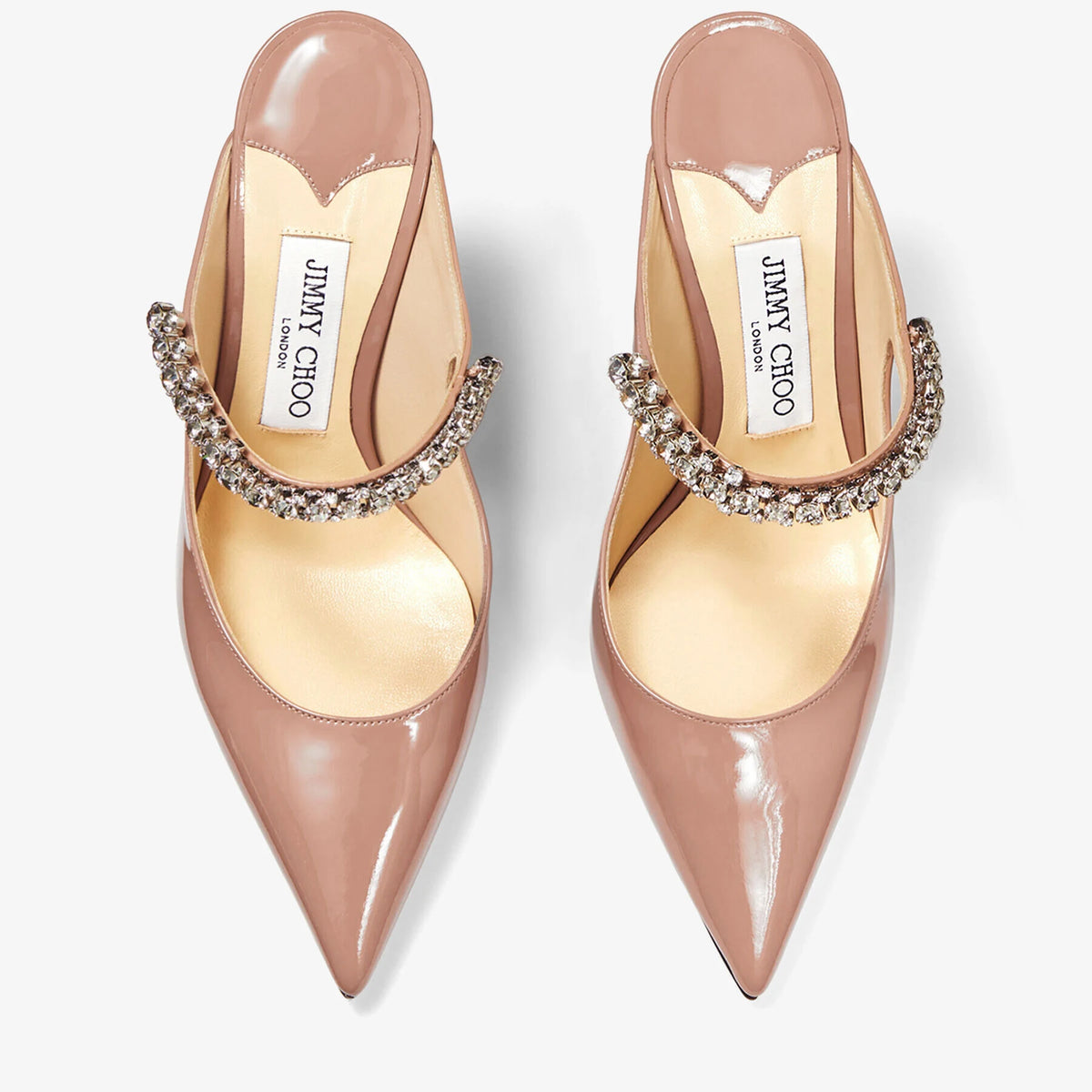 Jimmy Choo Ballet Pink Patent Leather Mules With Crystal Strap 2