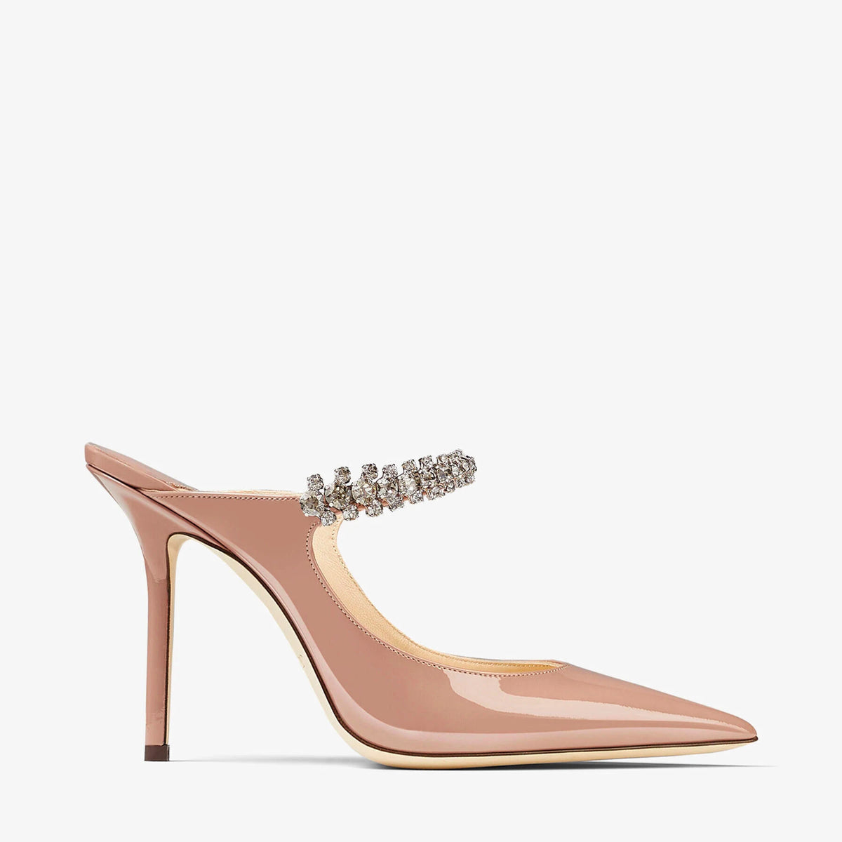 Jimmy Choo Ballet Pink Patent Leather Mules With Crystal Strap 3