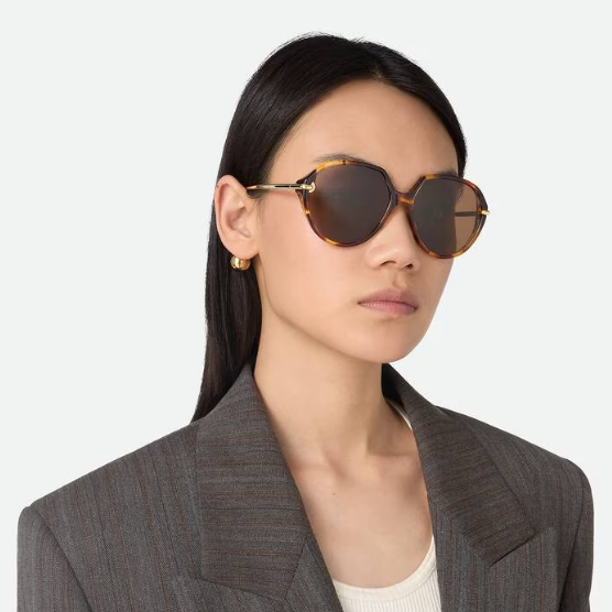 Bottega Veneta Oversized Tortoiseshell Sunglasses With Iconic Gold Drop Charm 3