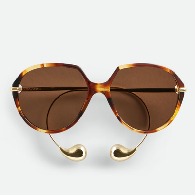 Bottega Veneta Oversized Tortoiseshell Sunglasses With Iconic Gold Drop Charm