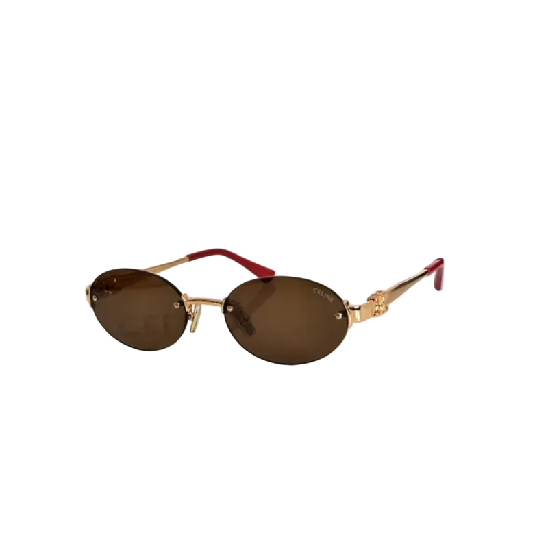 Celine Triomphe Gold Rimless Oval Sunglasses – Brown Lenses