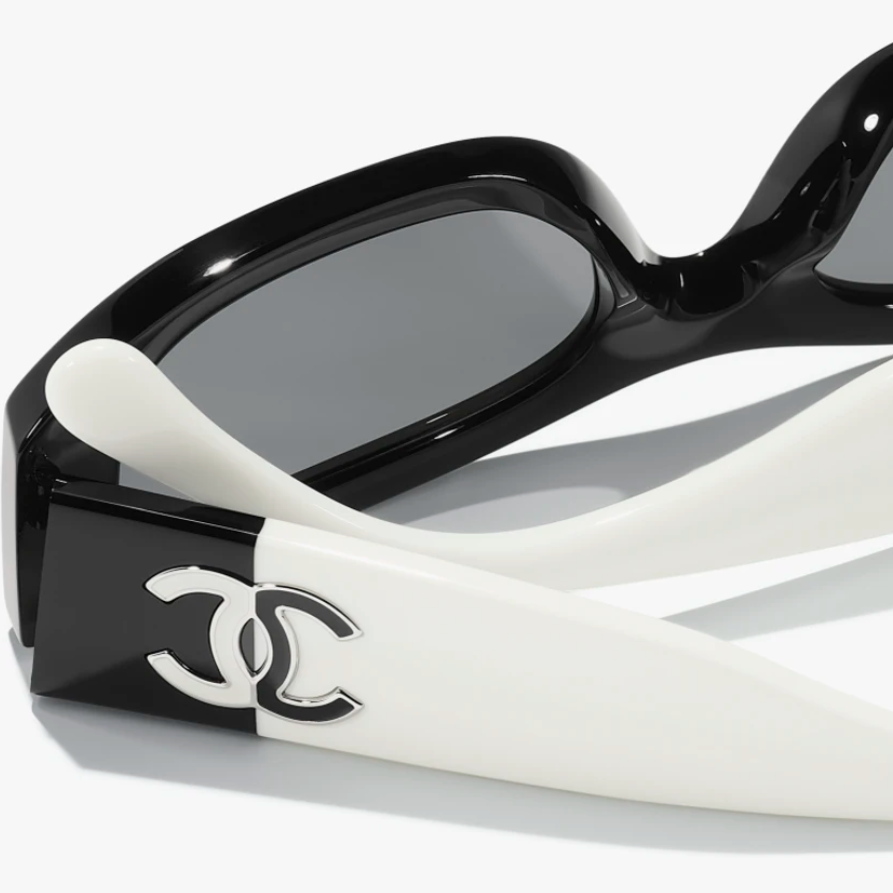 Chanel Two-Tone Black And White Rectangular Sunglasses With CC Logo 2