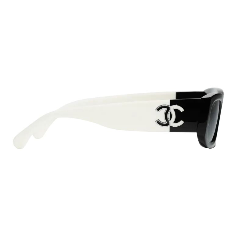Chanel Two-Tone Black And White Rectangular Sunglasses With CC Logo 3