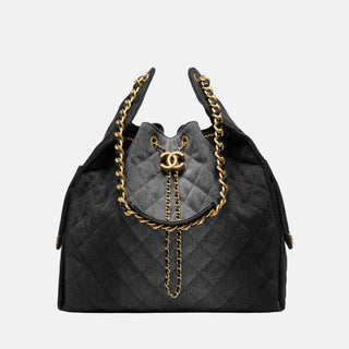 Chanel 25 Large Handbag Washed Denim And Gold-Tone Metal