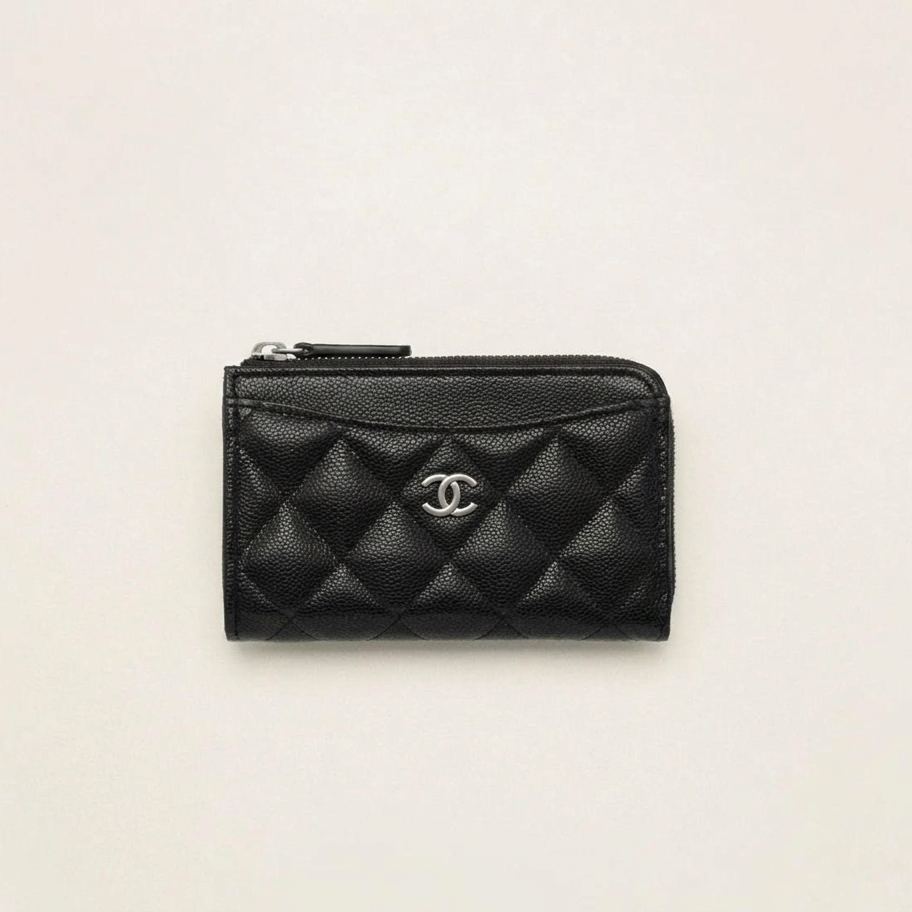 Chanel Classic Zipped Card Holder Grained Shiny Calfskin Black 1