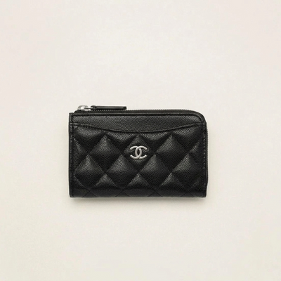 Chanel Classic Zipped Card Holder Grained Shiny Calfskin Black
