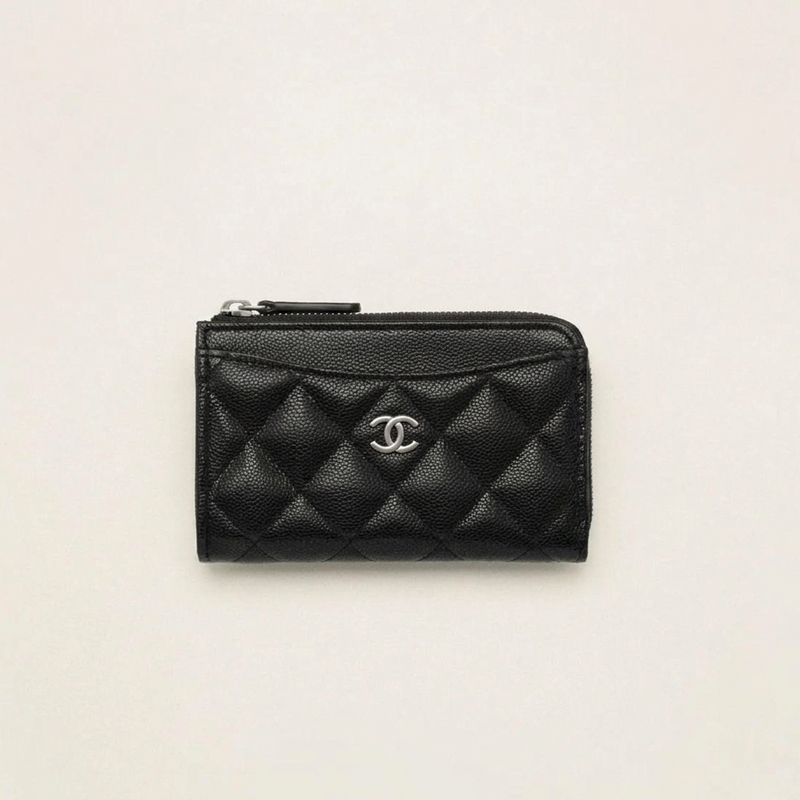 Chanel Classic Zipped Card Holder Grained Shiny Calfskin Black