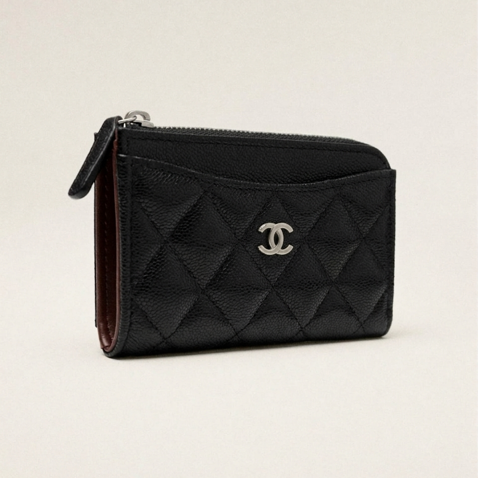 Chanel Classic Zipped Card Holder Grained Shiny Calfskin Black 2