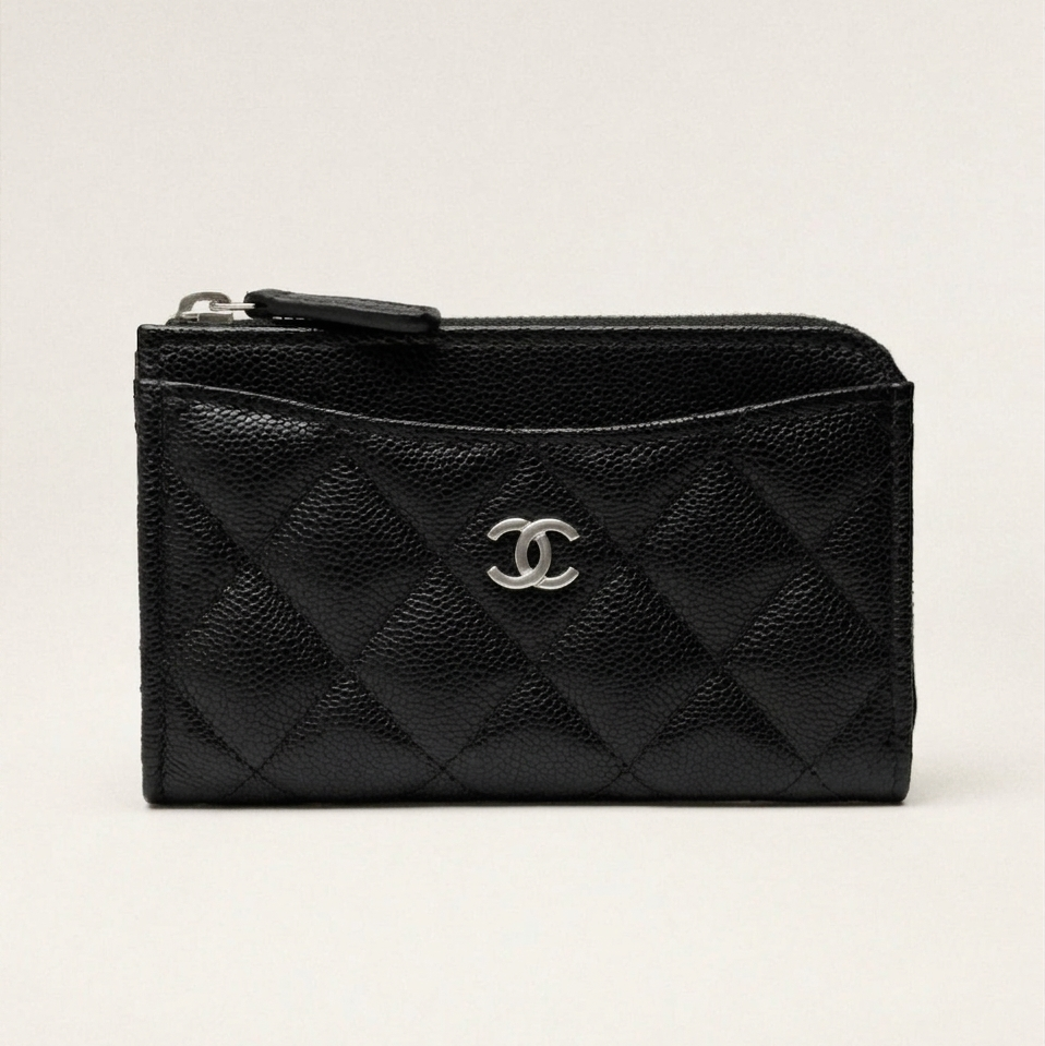 Chanel Classic Zipped Card Holder Grained Shiny Calfskin Black 3
