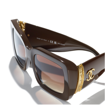 Chanel Rectangle Sunglasses Acetate, Brown & Gold 4