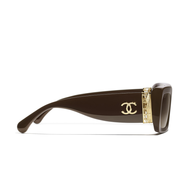 Chanel Rectangle Sunglasses Acetate, Brown & Gold 3