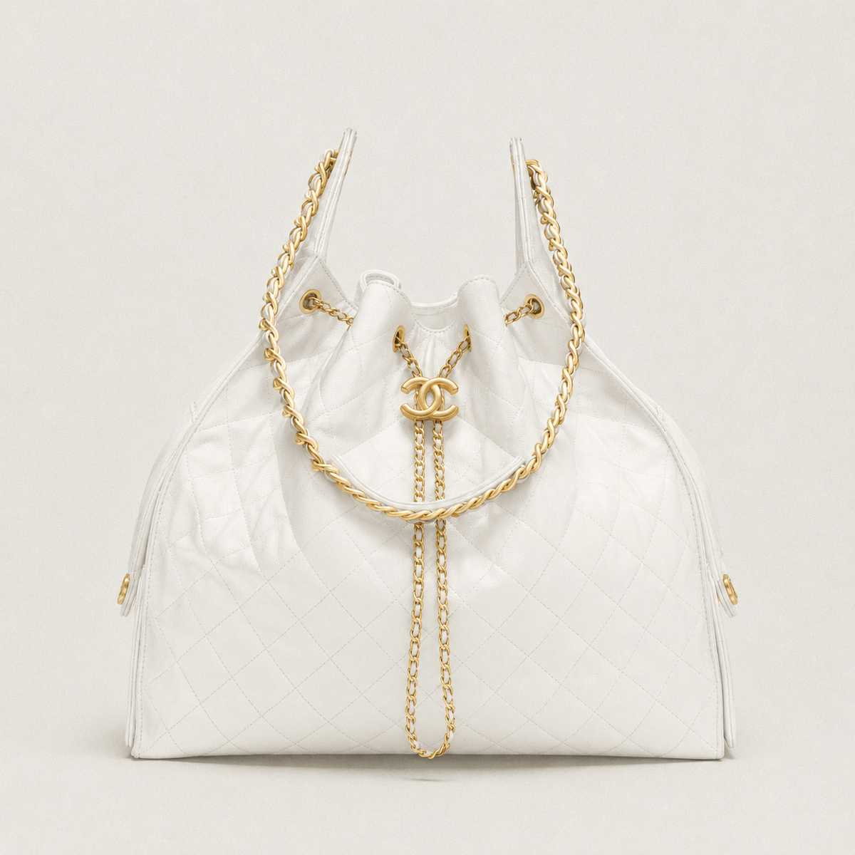 Chanel 25  Large Handbag Gold-Tone Metal White 1