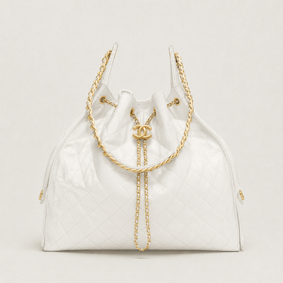 Chanel 25  Large Handbag Gold-Tone Metal White