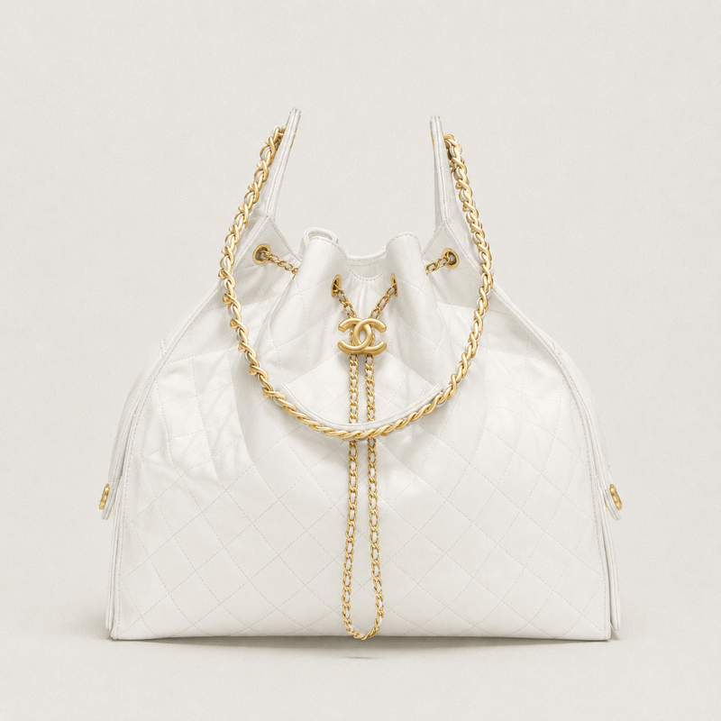 Chanel 25  Large Handbag Gold-Tone Metal White