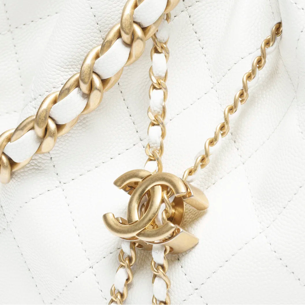 Chanel 25  Large Handbag Gold-Tone Metal White 4