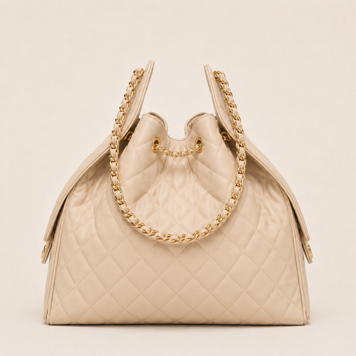 Chanel 25 Large Handbag Gold-Tone Metal Beige 2