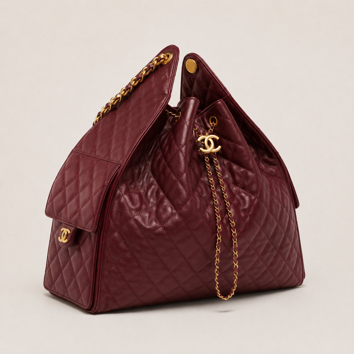 Chanel 25 Large Handbag Gold-Tone Metal Red 3