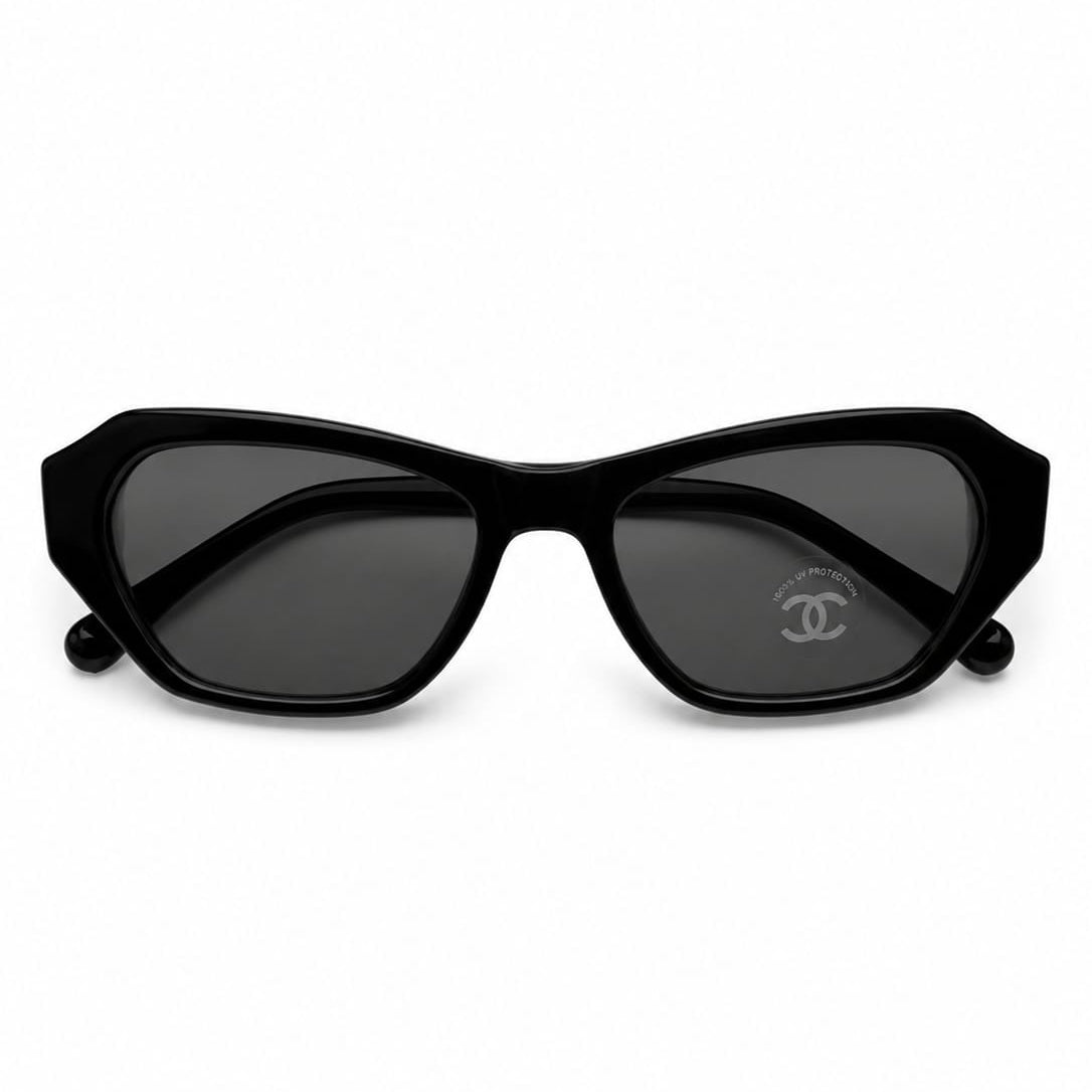 Chanel Black Acetate Sunglasses With Bink and White Chain Logo Detail 1