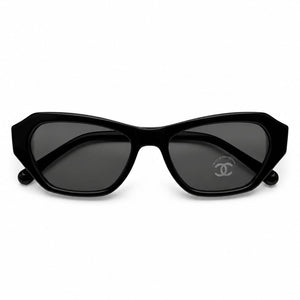 Chanel Black Acetate Sunglasses With Bink and White Chain Logo Detail