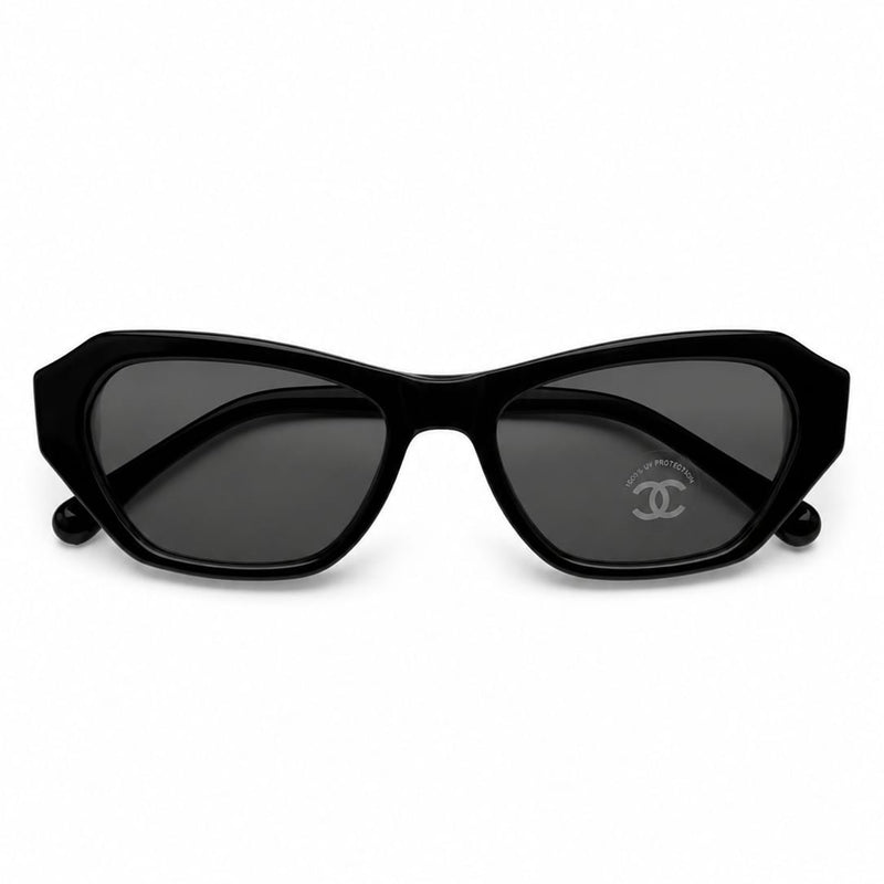 Chanel Black Acetate Sunglasses With Bink and White Chain Logo Detail