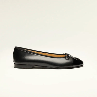 Chanel Black Leather And Patent Leather Cap-Toe Ballet Flats