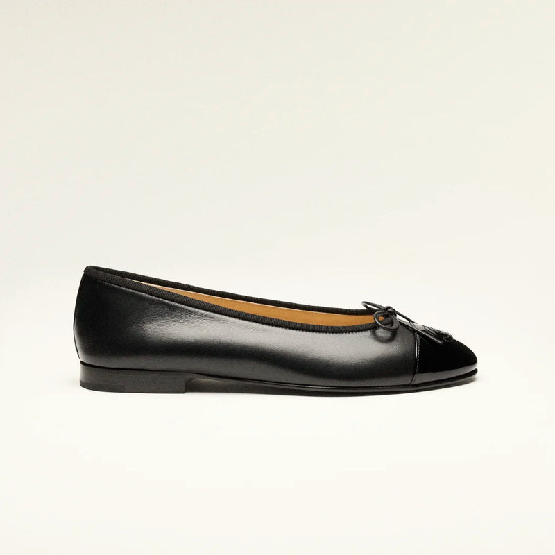 Chanel Black Leather And Patent Leather Cap-Toe Ballet Flats