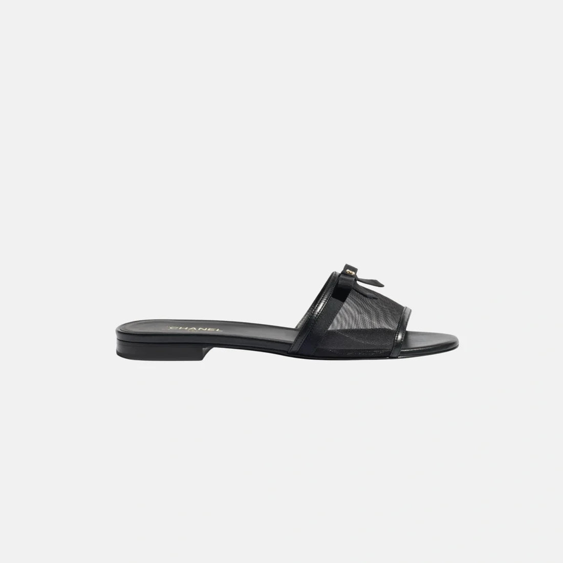 Chanel Black Mesh  Bow Mules With A Delicate Bow And The Iconic Gold-Tone CC Logo 1