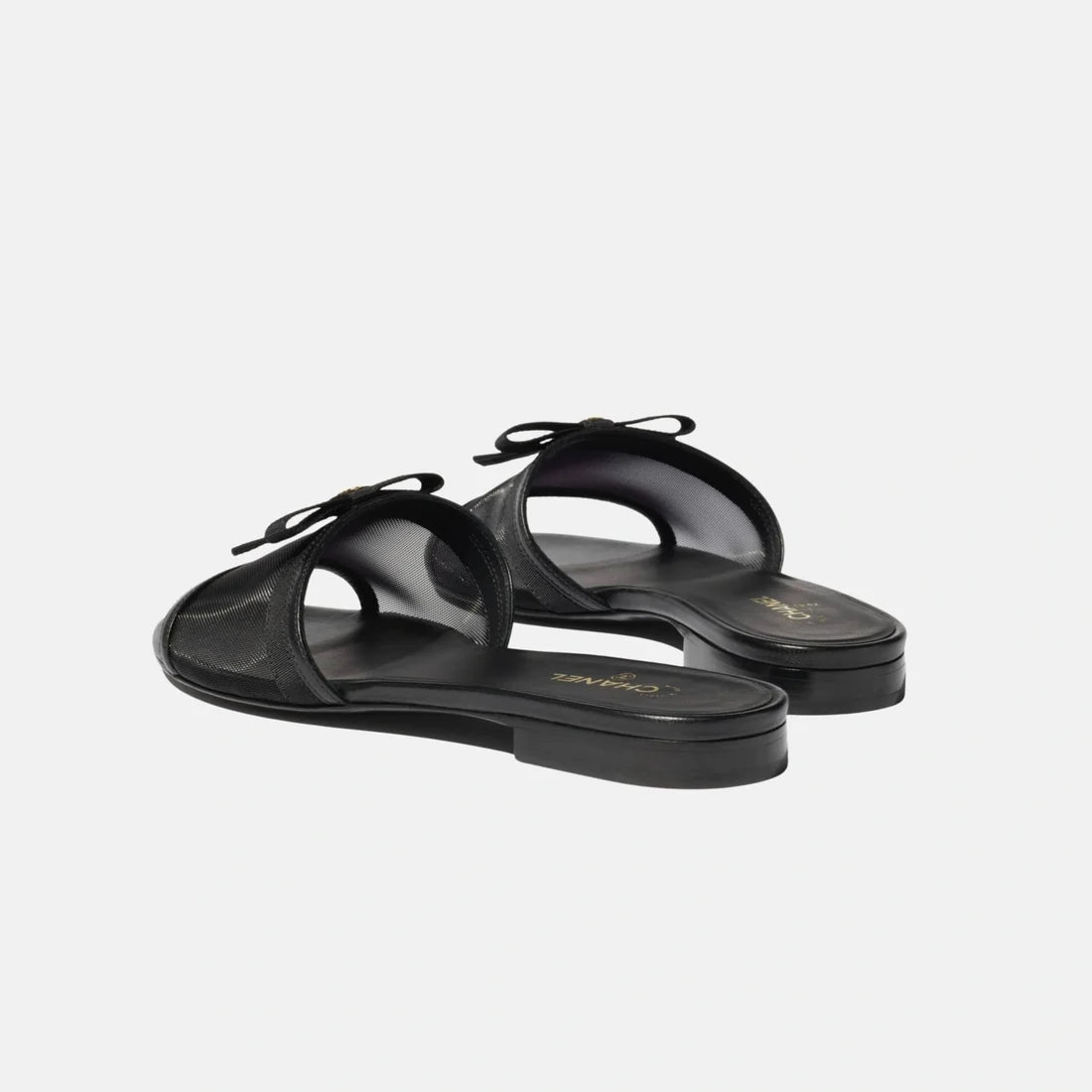 Chanel Black Mesh  Bow Mules With A Delicate Bow And The Iconic Gold-Tone CC Logo 3