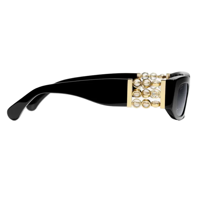 Chanel Black Rectangular SunglassesWith Gold And Crystal-Embellished Temples 2