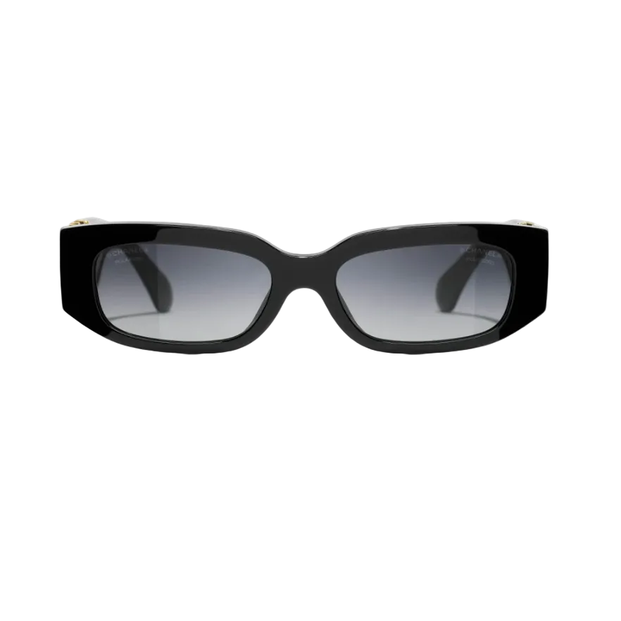 Chanel Black Rectangular SunglassesWith Gold And Crystal-Embellished Temples 1