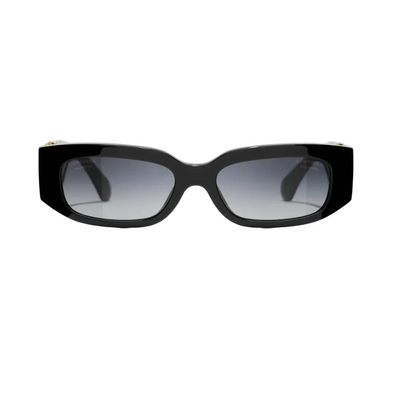 Chanel Black Rectangular SunglassesWith Gold And Crystal-Embellished Temples