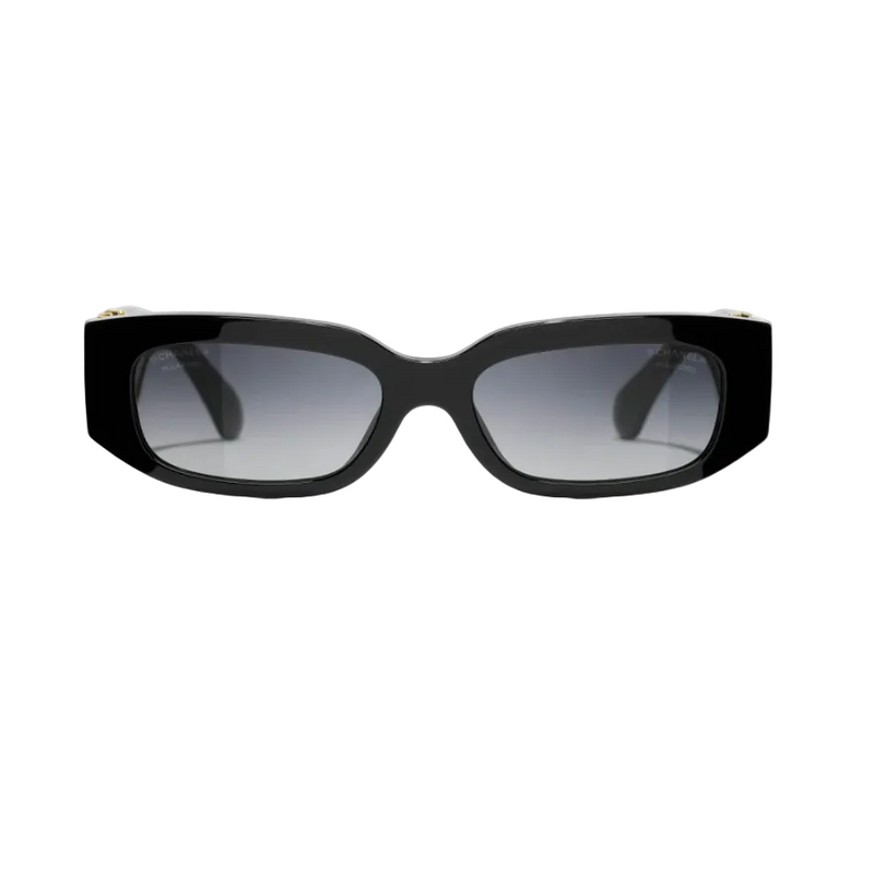 Chanel Black Rectangular SunglassesWith Gold And Crystal-Embellished Temples