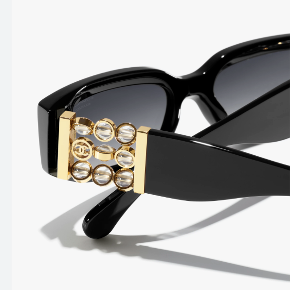 Chanel Black Rectangular SunglassesWith Gold And Crystal-Embellished Temples 3