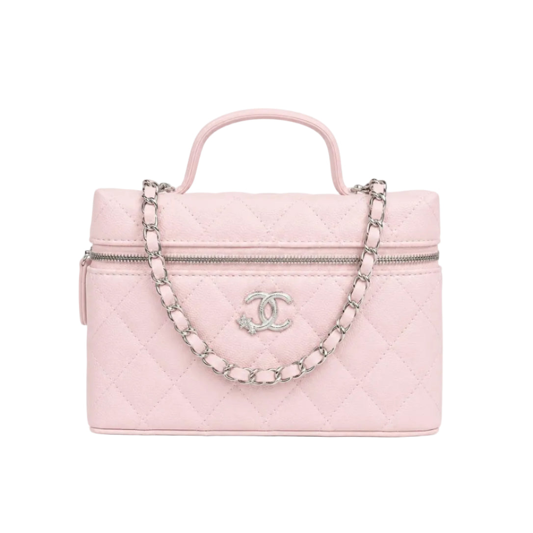 Chanel Caviar Quilted Top Handle Slim Vanity With Chain Light Pink 3