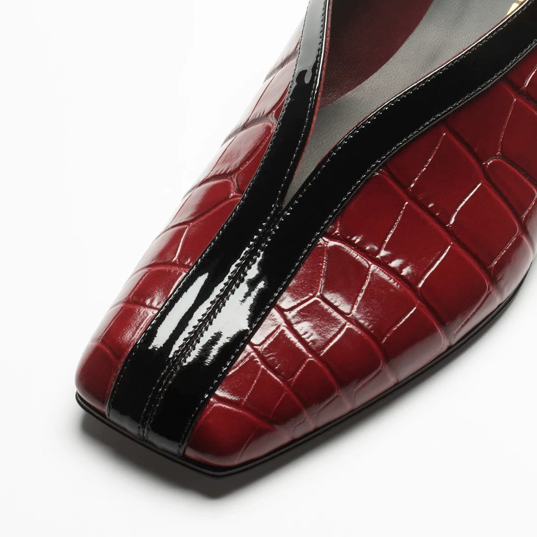 Chanel Crocodile Embossed & Patent Leather Ballerina Flats In Dark Burgundy 3