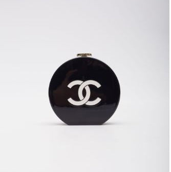 Chanel Resin Plexi Black White CC Camellia Minaudiere Clutch