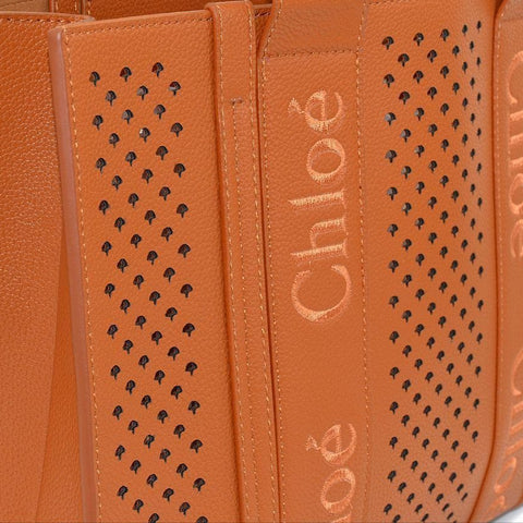 Chloé Woody Tote Brown Bag In Perforated Leather