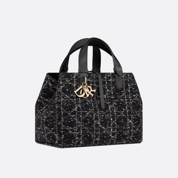 Dior Medium Toujours Bag Black Tweed With White Cannage Motif 2