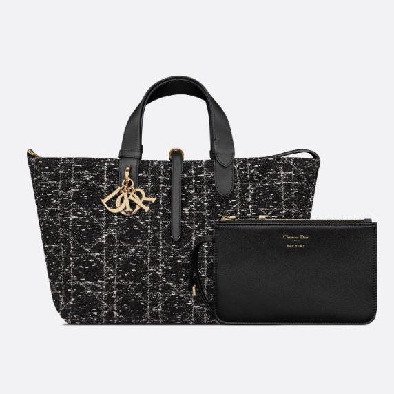 Dior Medium Toujours Bag Black Tweed With White Cannage Motif 1