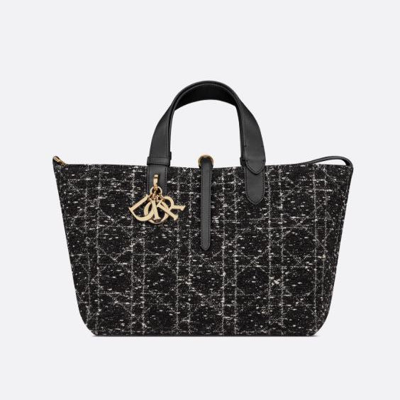 Dior Medium Toujours Bag Black Tweed With White Cannage Motif 4