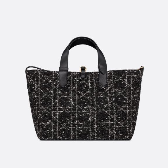 Dior Medium Toujours Bag Black Tweed With White Cannage Motif 5