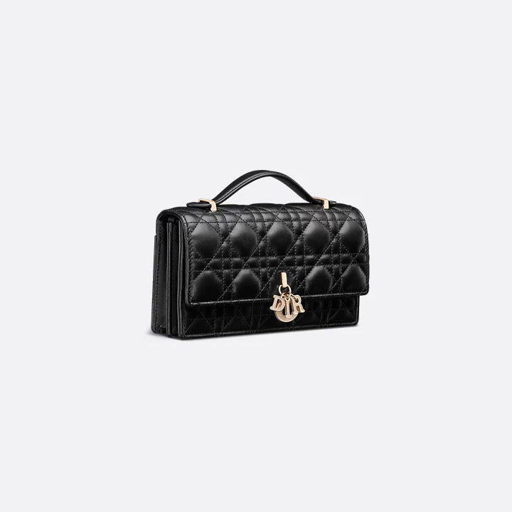 Dior Black Cannage  Bag with Elegant Gold Accents
