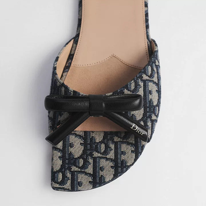 Dior Bow Slide Deep Blue Dior Oblique Embroidered Cotton 6