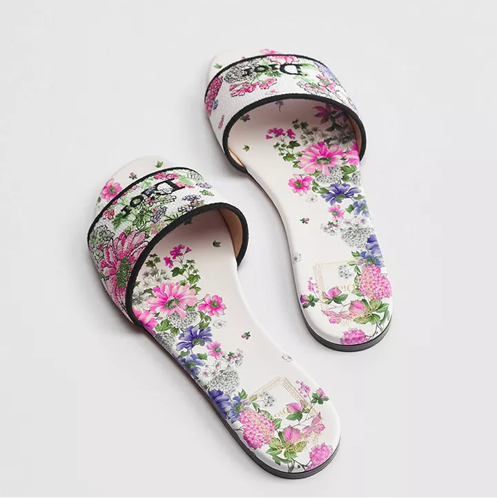 Dior Dway Slide Embroidered Cotton and Multicolor Dior Hortensia Garden Motif 3